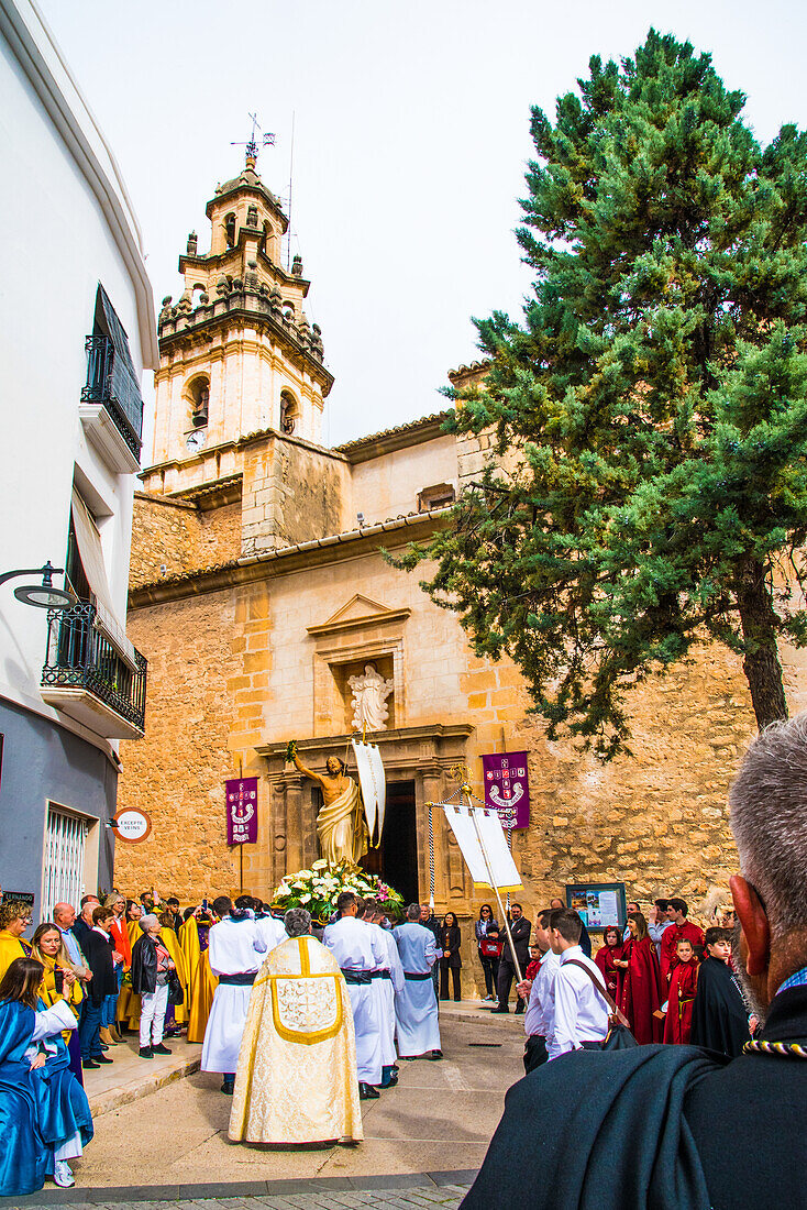  Semana Santa, Easter procession in Pego, entry of Jesus into the church, Valencia province, Spain 