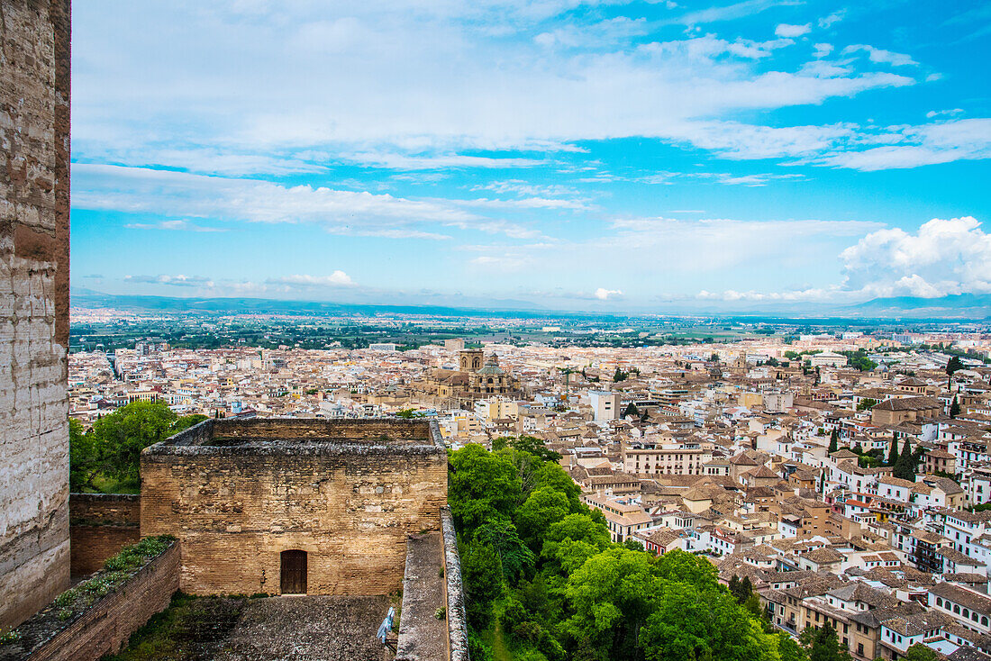  Alhambra Granada, view from the Alcazaba tower of the city, with basilica and surroundings, province of Granada Spain 