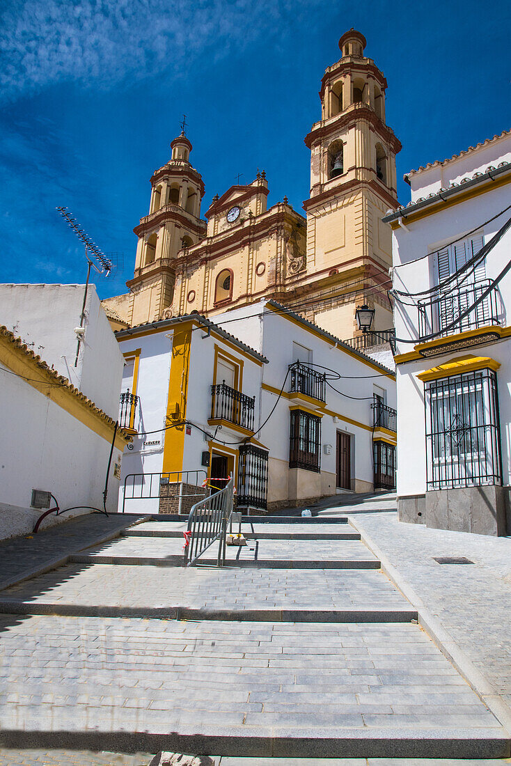  Olvera, white village, with steep path up to the cathedral and castle, Cadiz province, Spain 