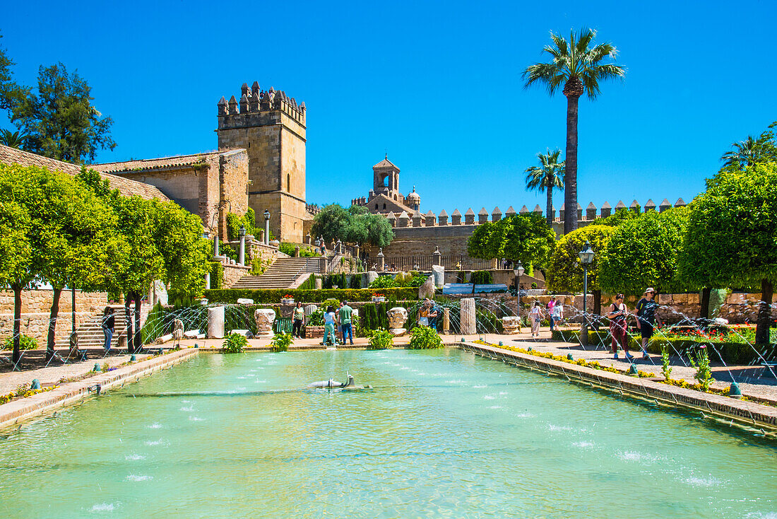  Cordoba, Alcazar of former kings, with beautiful gardens and water features, Cordoba Province, Spain 