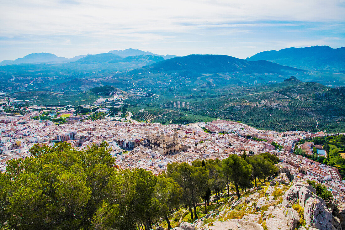  Jaen, view from the Castilio of the city and surroundings, with the famous Renaissance cathedral, 17th century, province of Jaen, Spain 