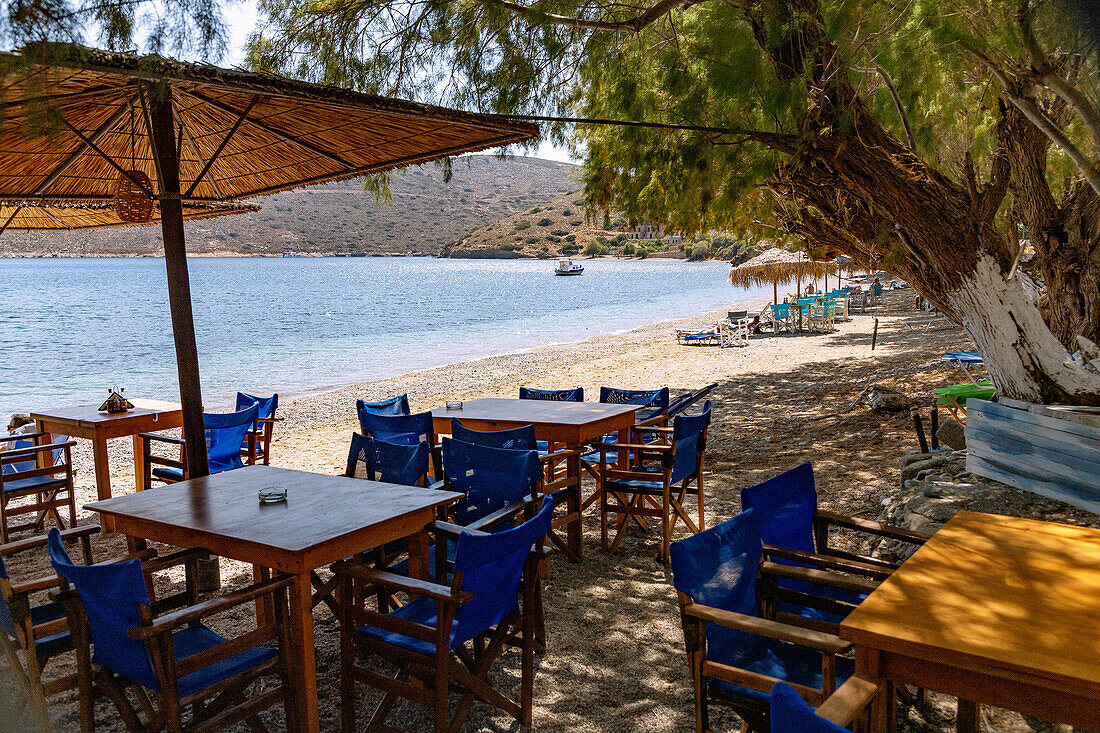  Tavern To Kyma with tables directly on the beach in Emborió on the island of Kalymnos in Greece 