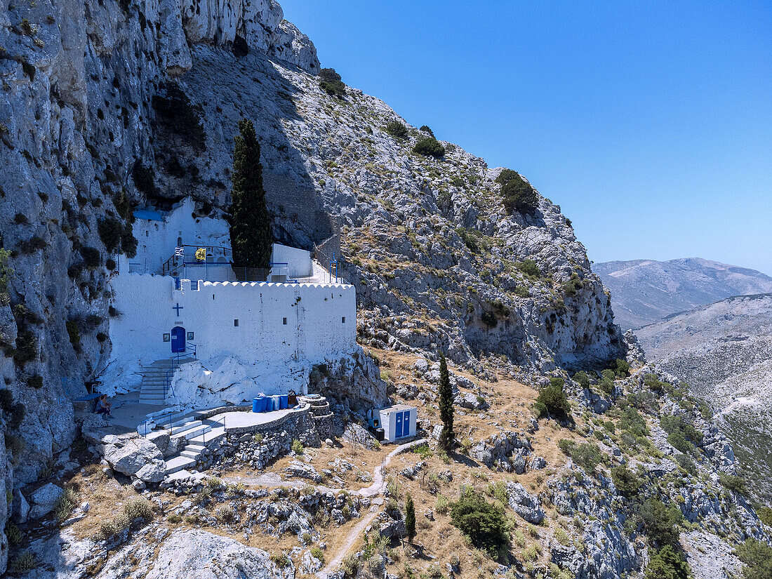  Monastery of Panagìa Psilí in the rocks high above the village of Metóchi on the island of Kalymnos (Kalimnos) in Greece 