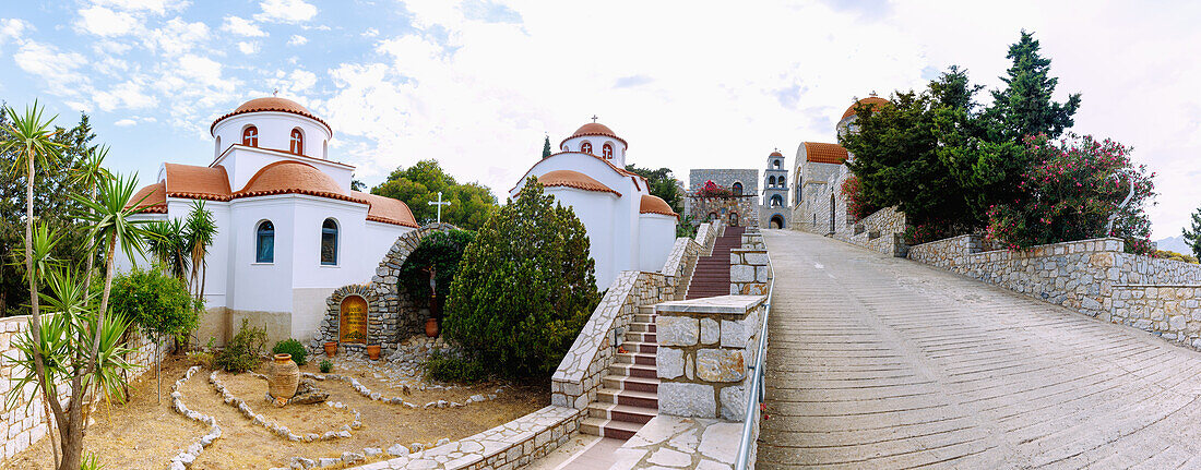  Monastery of Moni Agíou Savvas overlooking the coast near Póthia on the island of Kalymnos (Kalimnos) in Greece 