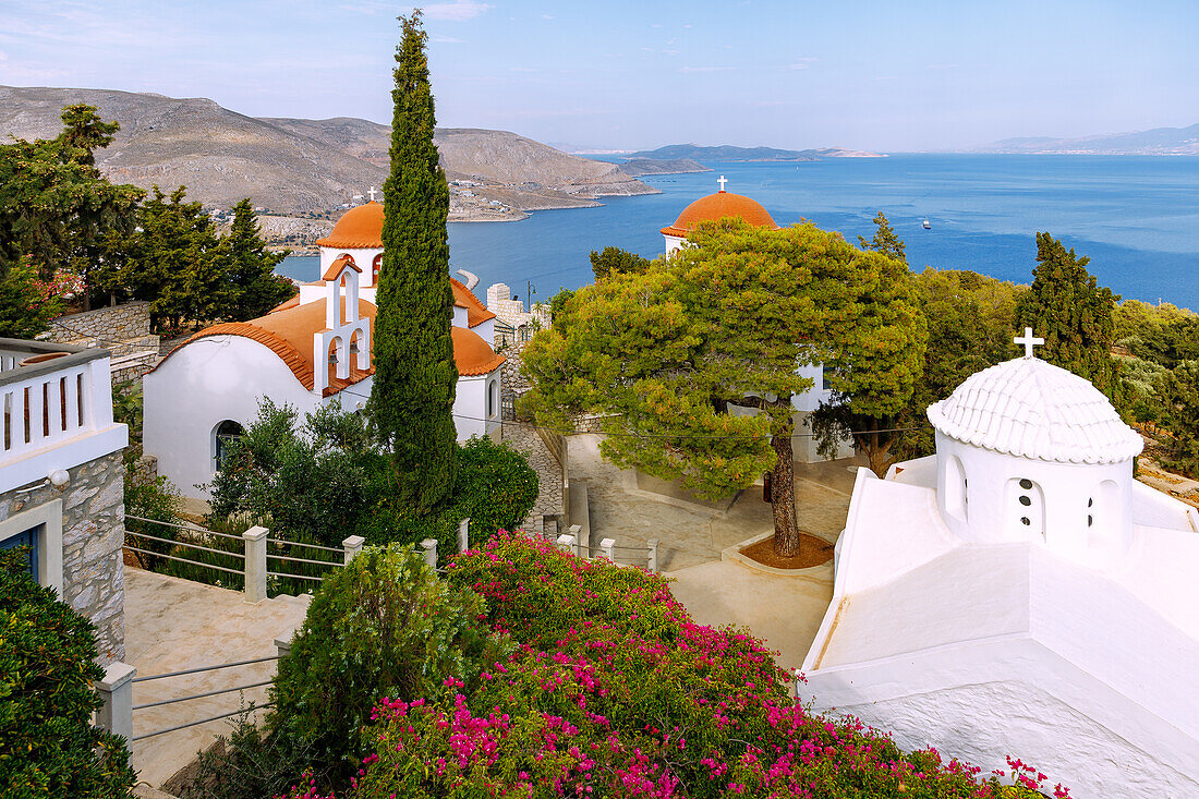  Monastery of Moni Agíou Savvas overlooking the coast near Póthia on the island of Kalymnos (Kalimnos) in Greece 