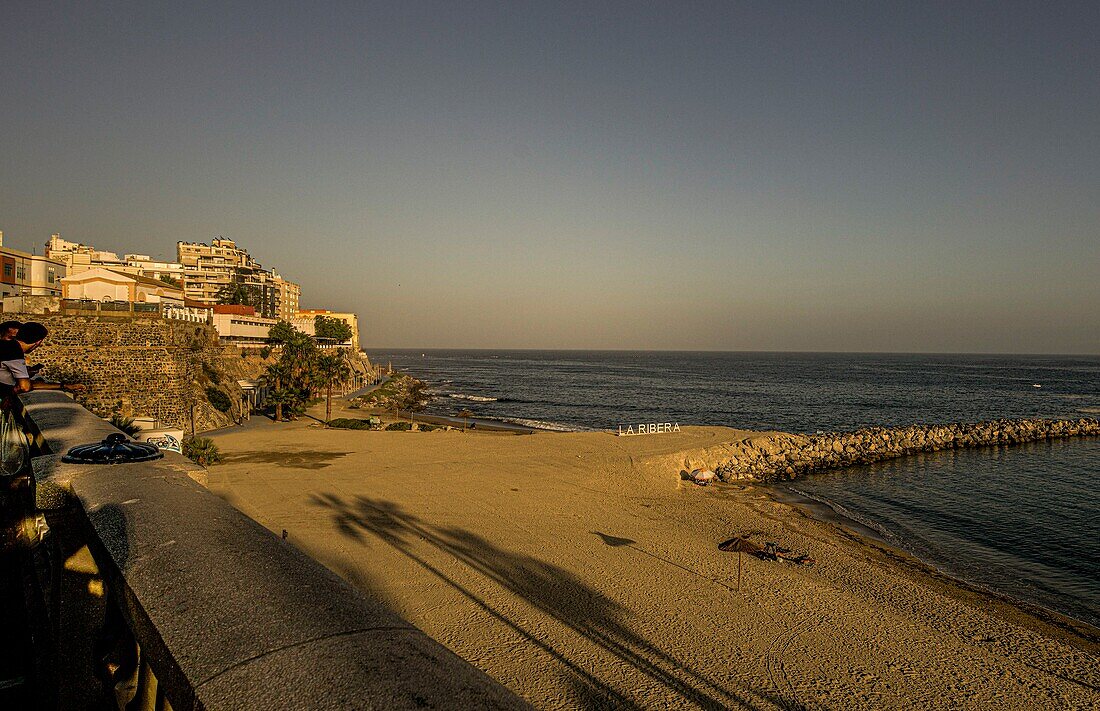  Evening mood at Playa de la Ribera, beach of Ceuta, North African coast, Spain 