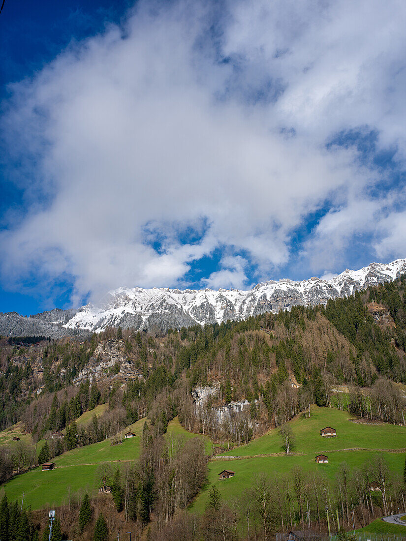  View from the Lauterbrunnen Valley to the Männlichen, Bernese Oberland, Lauterbrunnen, Interlaken-Oberhasli, Canton of Bern, Switzerland, Alps, Europe 