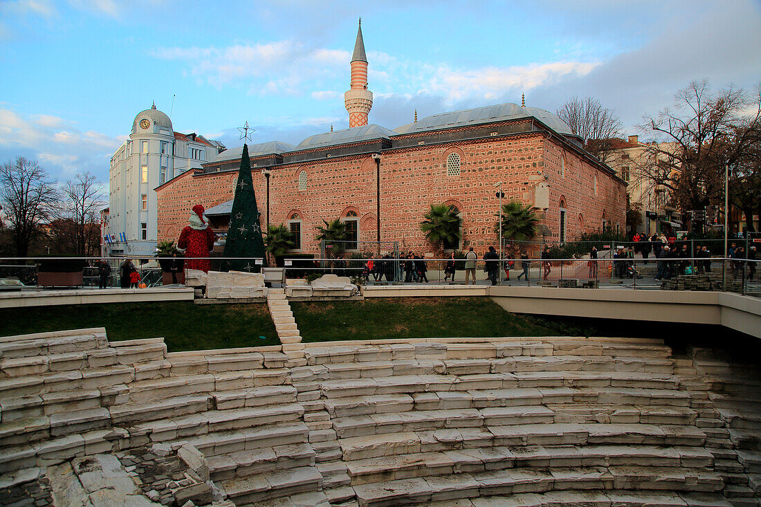 Roman stadium and mosque in the  city centre of Plovdiv, Bulgaria