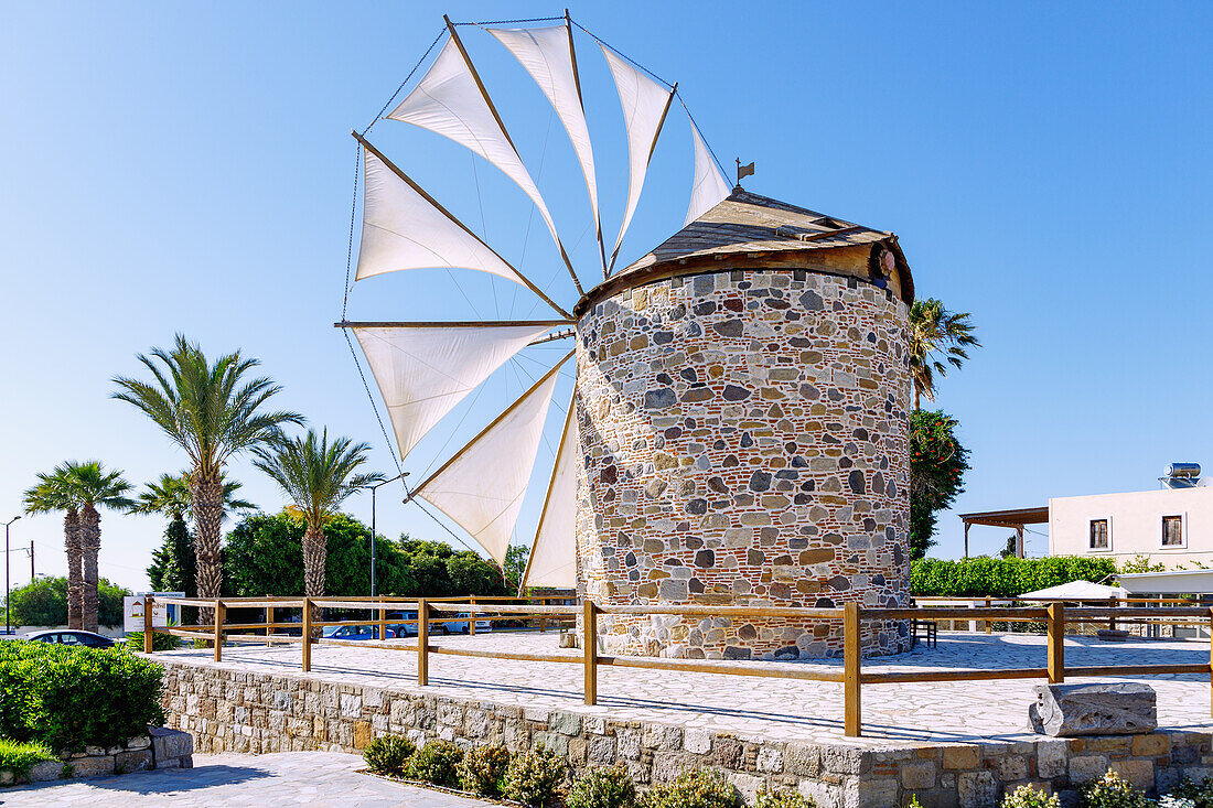  old windmill Tou Papa in Antimachia on the island of Kos in Greece 