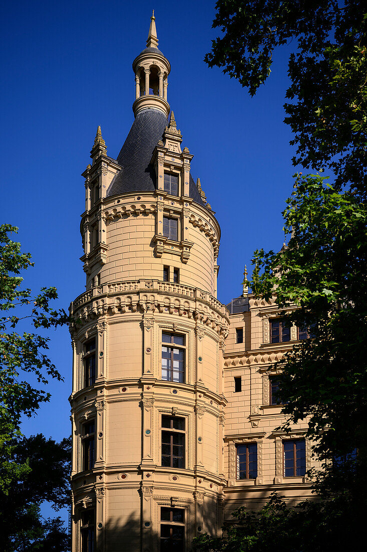 UNESCO Welterbe "Residenzensemble Schwerin", Blick vom Schlossgarten auf das Schloss Schwerin, Mecklenburg-Vorpommern, Deutschland, Europa