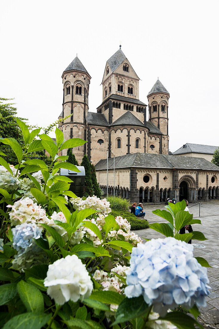  Romanesque monastery church, Benedictine Abbey of Maria Laach, Eifel, Rhineland, Rhineland-Palatinate, Germany 