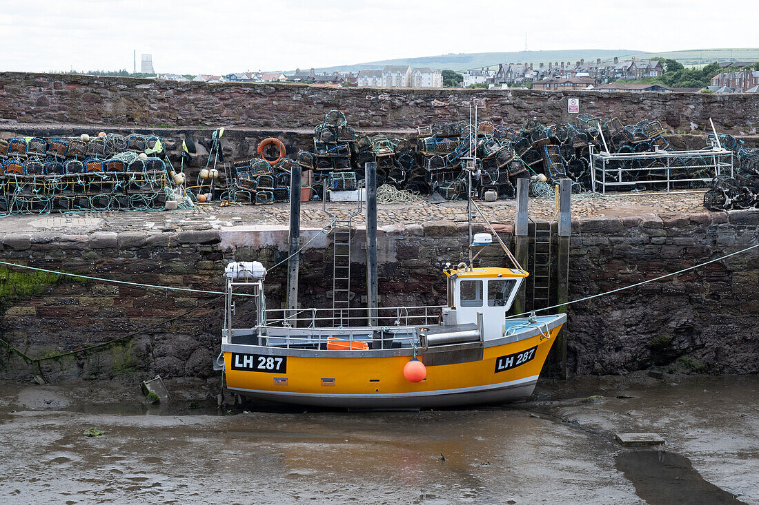  View of Dunbar harbour at low tide, Dunbar, East Lothian, Scotland, United Kingdom 