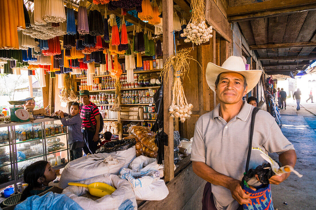 Candle and offering shop, Lancetillo, La Parroquia, Reyna area, Quiche, Guatemala, Central America