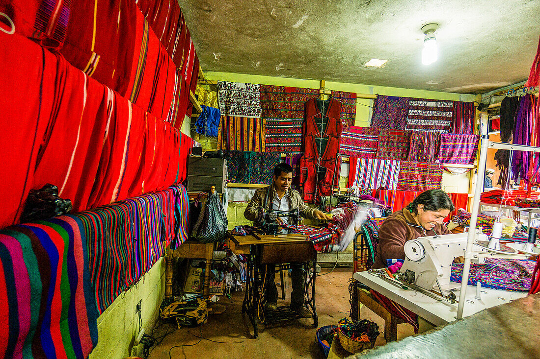 typical fabrics store - tailoring, municipal market, Santa María Nebaj, department of El Quiché, Guatemala, Central America