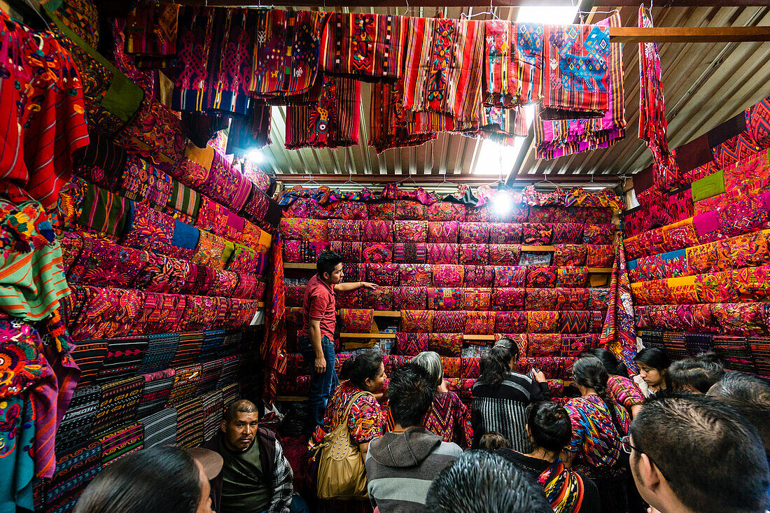 Establishment of traditional textiles, Chichicastenango, municipality of the department of El Quiché, Guatemala, Central America