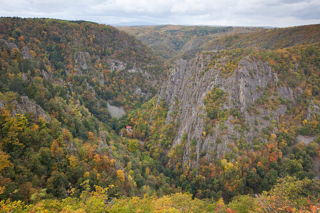 Blick ins Bodetal, Gesteinsformationen, Naturschutzgebiet Bodetal, Harzvorland, Sachsen-Anhalt, Deutschland