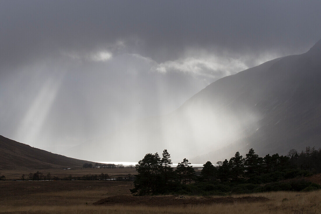 Lichtstimmung am Loch Etive, Glen Coe, Highlands, Schottland, Grossbritannien