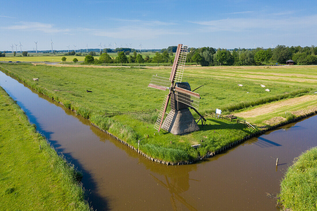 Honigflether Schöpfmühle ist die letzte ihrer Art in Norddeutschland, Schleswig-Holstein, Deutschland