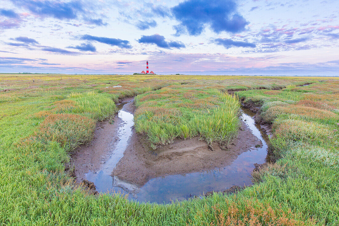 Leuchtturm Westerhever, Nationalpark Wattenmeer, Nordfriesland, Schleswig-Holstein, Deutschland