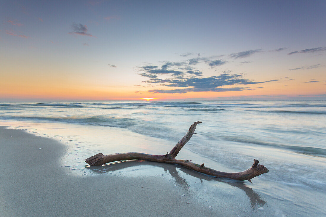  Evening atmosphere on the western beach of Darss, Western Pomerania Lagoon Area National Park, Fischland-Darss-Zingst, Mecklenburg-Western Pomerania, Germany 