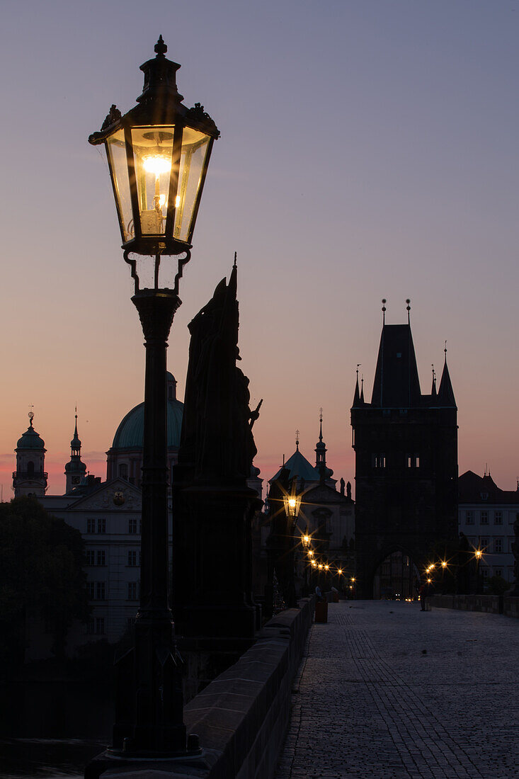  Charles Bridge at night, Vltava, Prague, Czech Republic, Europe 