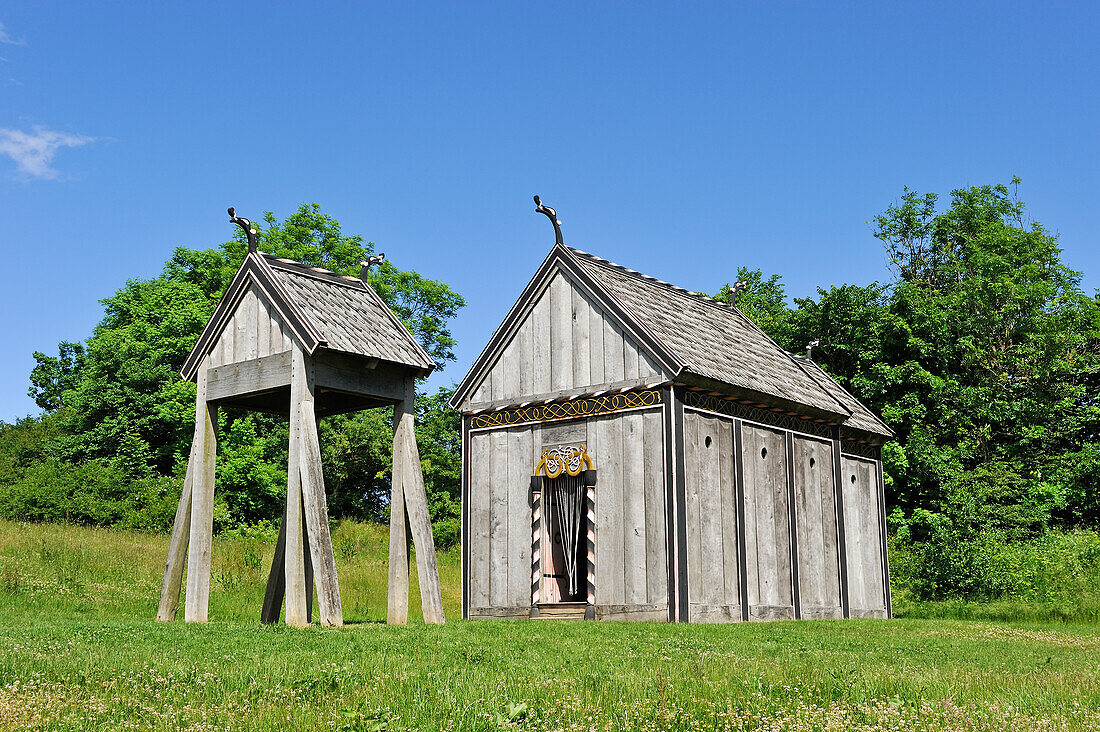 Stabkirche aus der Wikingerzeit, Moesgaard Museum (MOMU) für Archäologie und Ethnographie, in Hojbjerg, Aarhus, Halbinsel Jütland, Dänemark, Nordeuropa