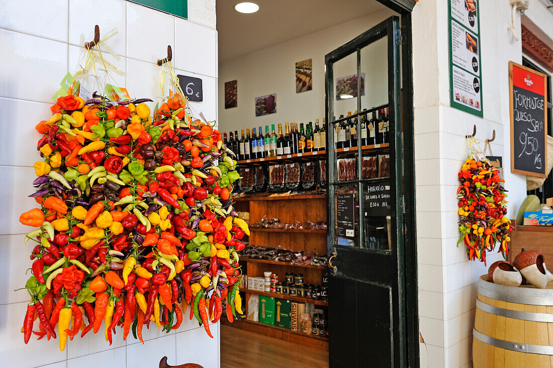 food shop on the Plaça la Llibertat (Freedom Square), Ciutadella de Menorca, Menorca, Balearic Islands, Spain, Europe