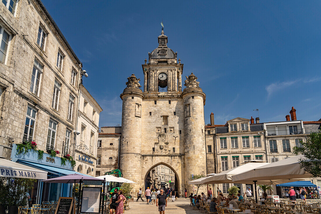  The Porte de la Grosse Horloge clock tower in La Rochelle, France, Europe 