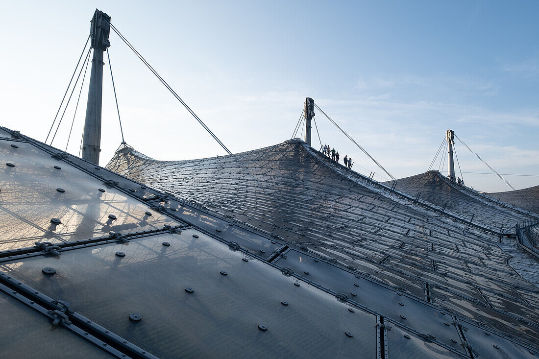  Tent roof tour in the Olympic Stadium, Munich, Upper Bavaria, Bavaria, Germany, Europe 