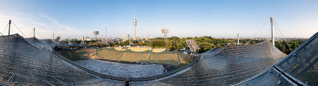  View of Munich from the roof of the Olympic Stadium, Munich, Upper Bavaria, Bavaria, Germany, Europe 