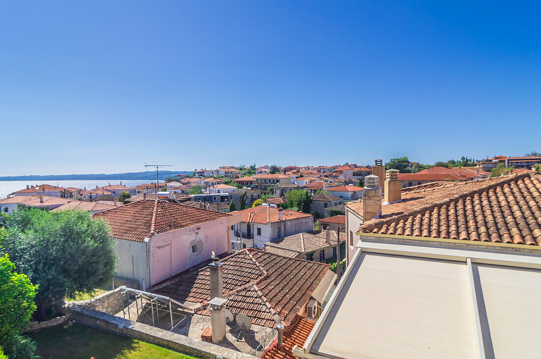  City view of Afitos, it is located between Nea Fokea and Kallithea and belongs to the municipality of Kassandra, Chalkidiki, in Greece 