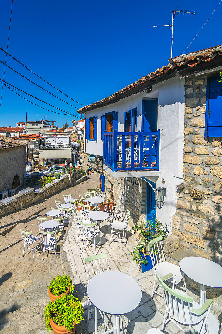  City view of Afitos, it is located between Nea Fokea and Kallithea and belongs to the municipality of Kassandra, Chalkidiki, in Greece 