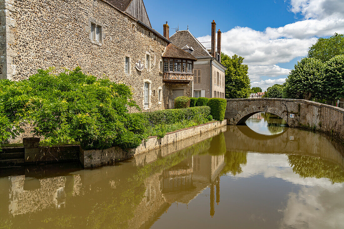  Moat in the old town of Bonneval, Centre-Val de Loire, France, Europe 