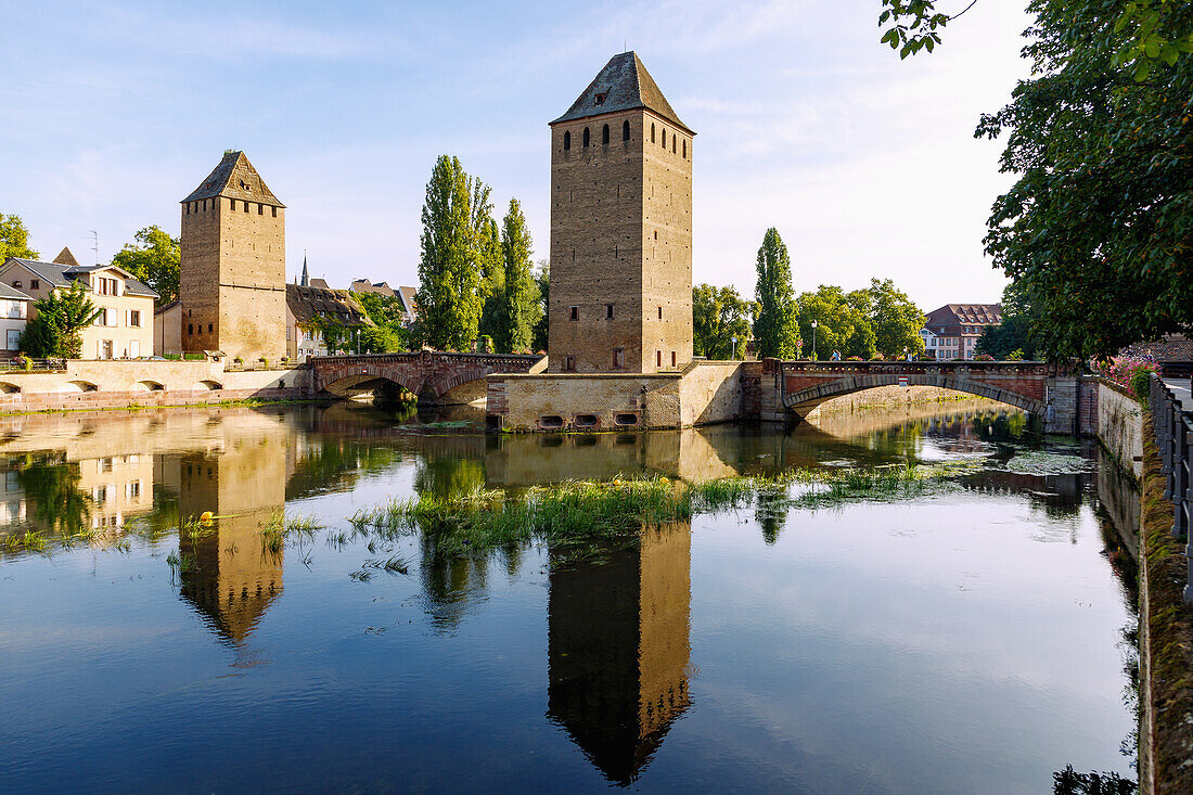  View of Ponts Couverts on the l&#39;Ill from Barrage Vauban in Strasbourg in the Bas-Rhin department in the Grand Est region of Alsace in France 