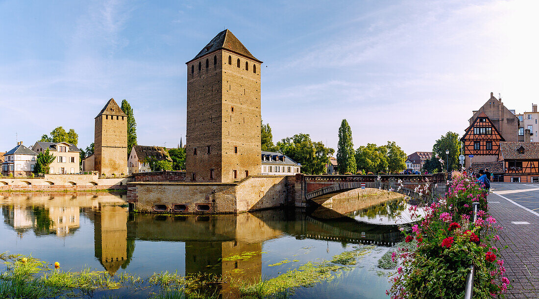  View of Ponts Couverts on the l&#39;Ill from Barrage Vauban in Strasbourg in the Bas-Rhin department in the Grand Est region of Alsace in France 