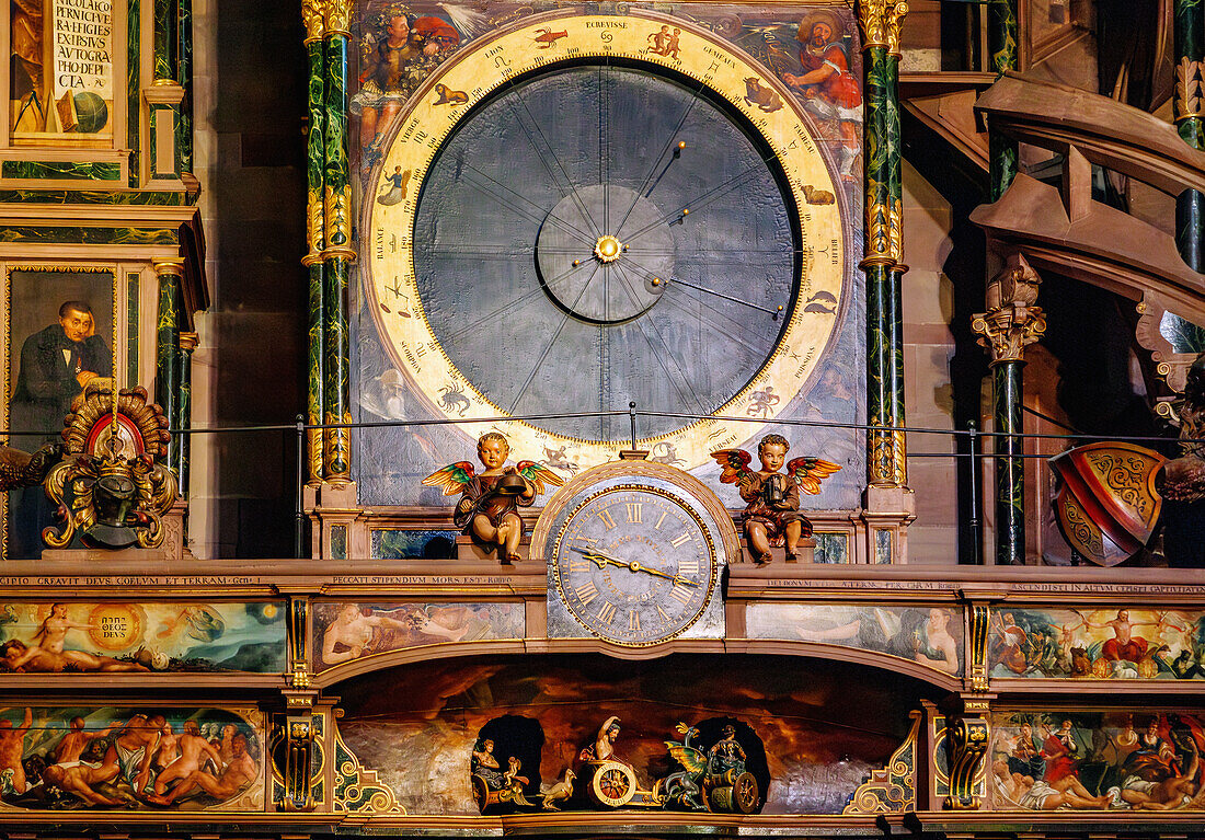  Astronomical clock in the Cathédrale Notre-Dame (Strasbourg Cathedral) in Strasbourg in the Bas-Rhin department in the Grand Est region of Alsace in France 