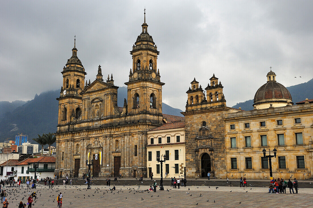 Primary Cathedral on Bolivar Square in the heart of the historical area of  Bogota, Colombia, South America