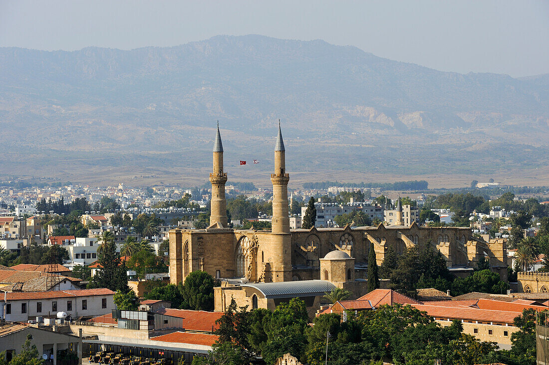 general view of the Turkish controlled  part of Nicosia,with Agia Sofia Cathedral (formerly Cathedrale Sainte Sophie) turned into a mosque during the occupation by the Ottomans (1570) and renamed to Selimye mosque in 1954, Cyprus,Eastern Mediterranean Sea