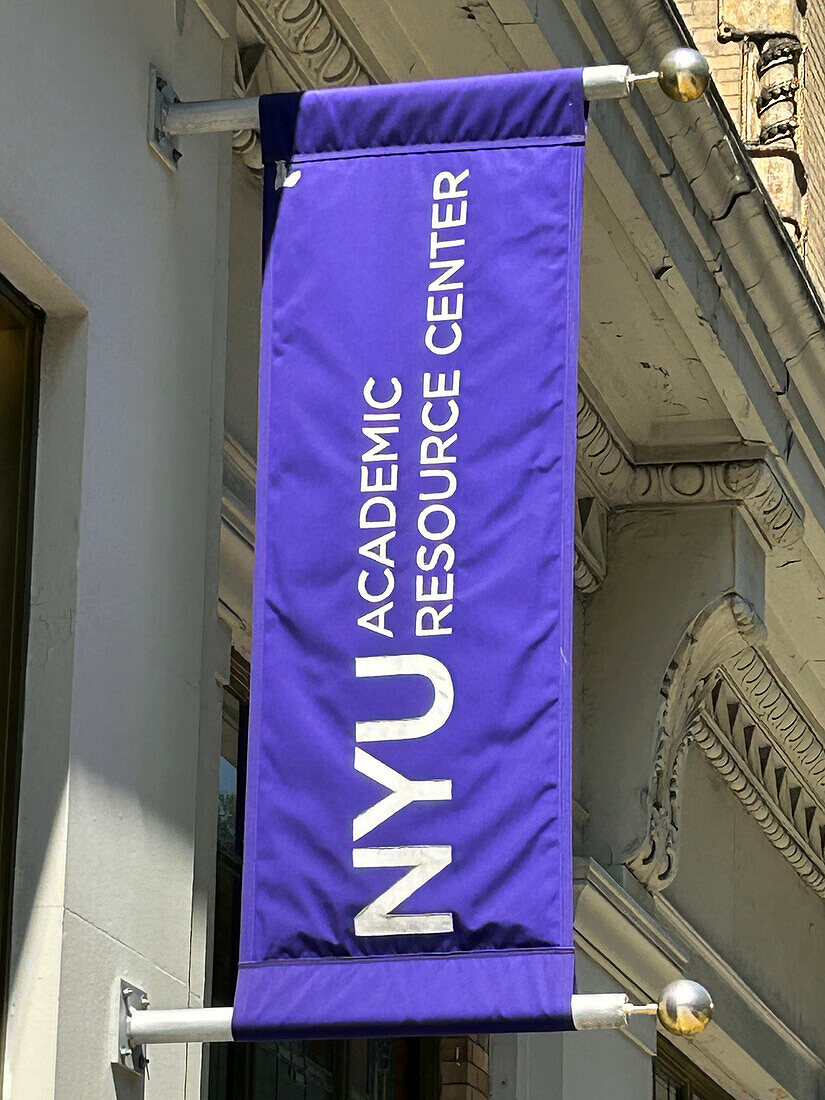 NYU Academic Resource Center, building exterior banner, New York University, Greenwich Village, New York City, New York, USA