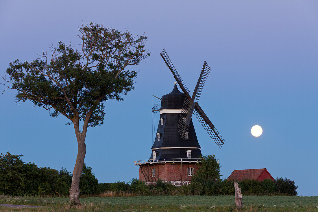  Windmill with full moon, Krageholm, Skåne County, Sweden 