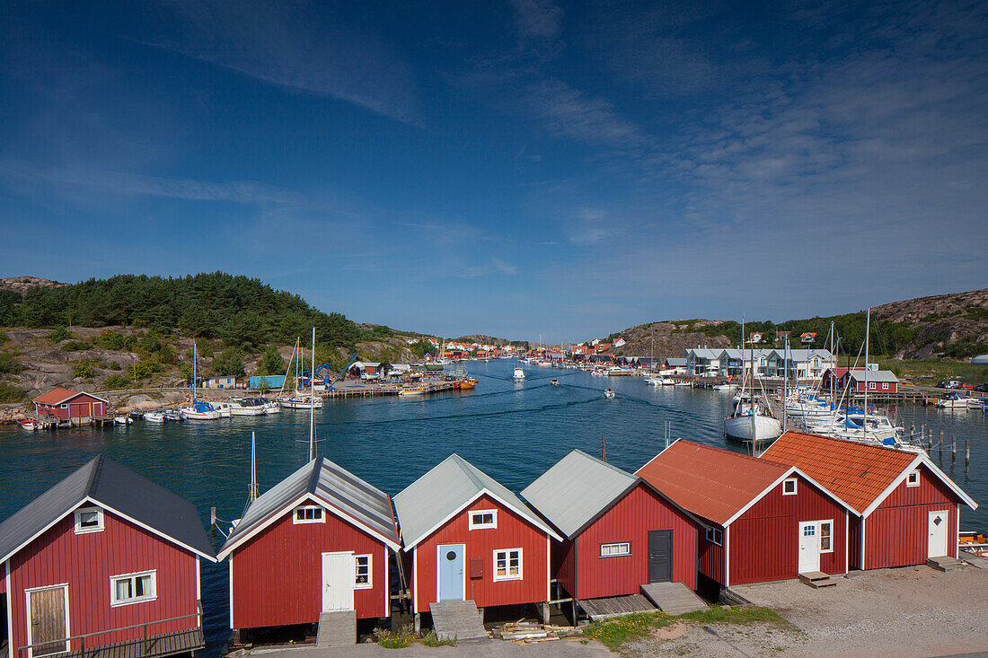  Red boathouses in Hamburgsund, Bohuslaen, Sweden 