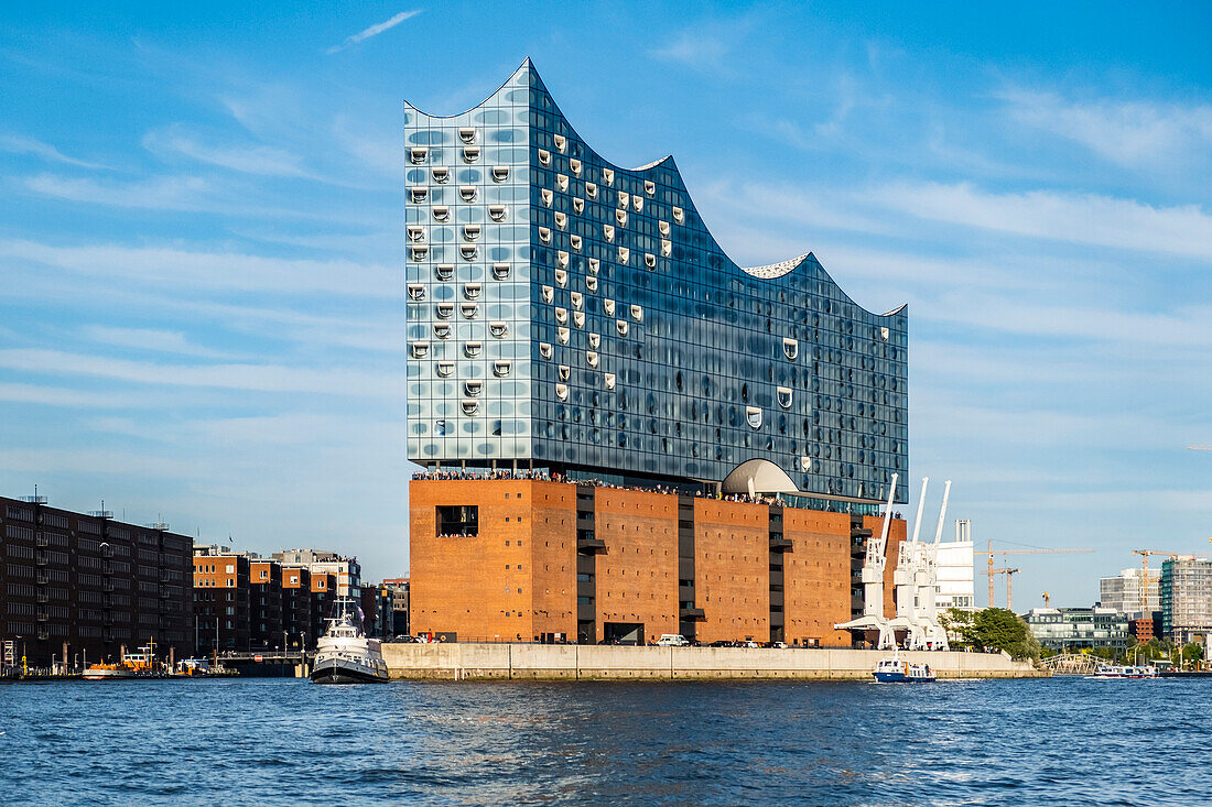  Skyline of Hamburg with Elbphilharmonie, Elbe, Port of Hamburg, Hamburg, Northern Germany, Germany 