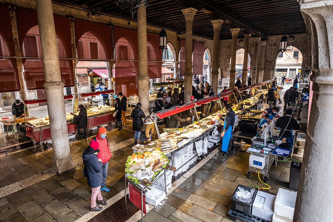  Rialto Market on the Grand Canal, Venice, Veneto, Italy 