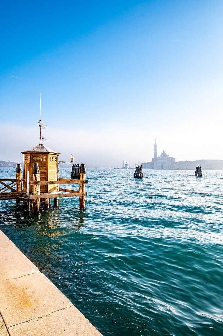  View in the fog of the Giudecca, Venice, Veneto, Italy 