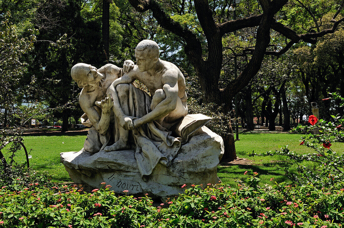 Marble-made sculture called Le Doute (the doubt) created by the French Sculptor Charles Henri Joseph Cordier (1827-1905),Plaza General San Martin, Retiro district,Buenos Aires,Argentina,South America