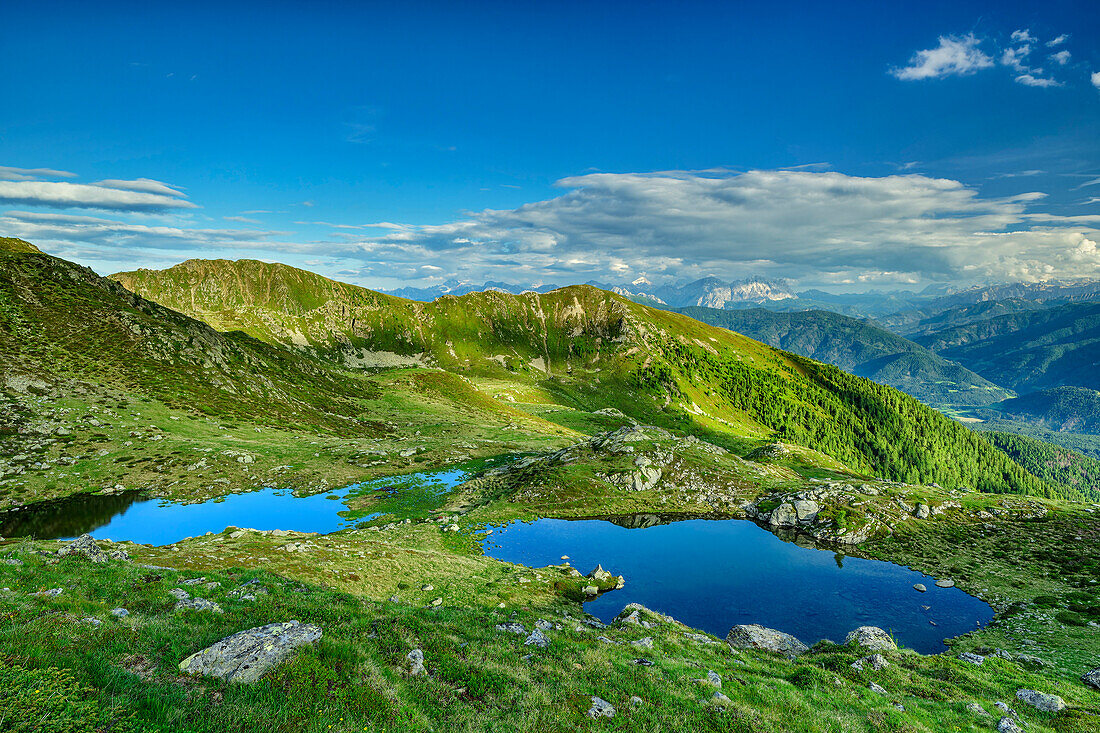  Bärentaler Lakes with Dolomites in the background, Pfunderer Höhenweg, Zillertal Alps, South Tyrol, Italy 