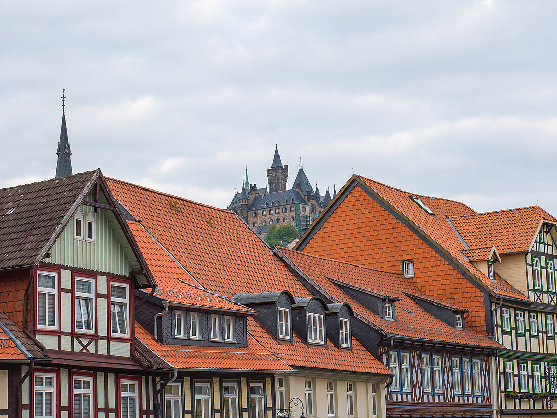  View of Wernigerode Castle, Wernigerode, Harz, Saxony-Anhalt, Central Germany, Germany, Europe 