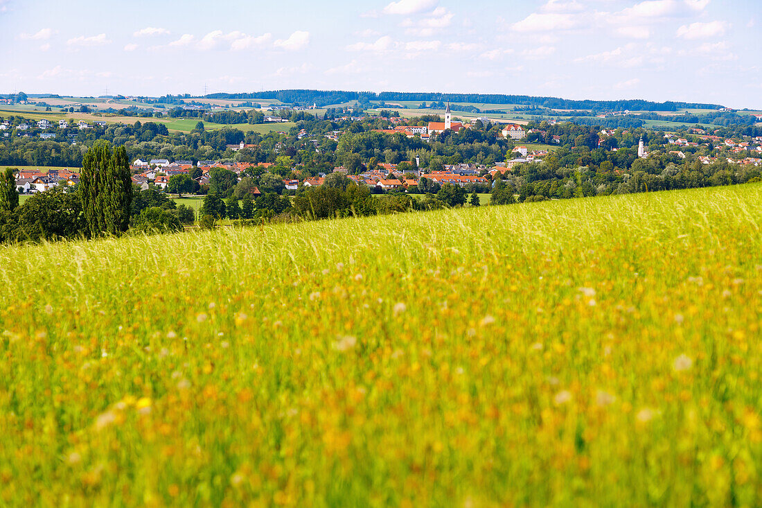 Aussicht auf Dorfen und das Isental in Oberbayern in Deutschland