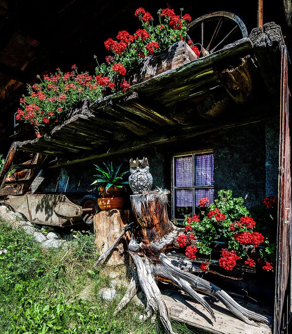  Decorative design of an Alpine house in Mürren, Bernese Oberland, Switzerland 