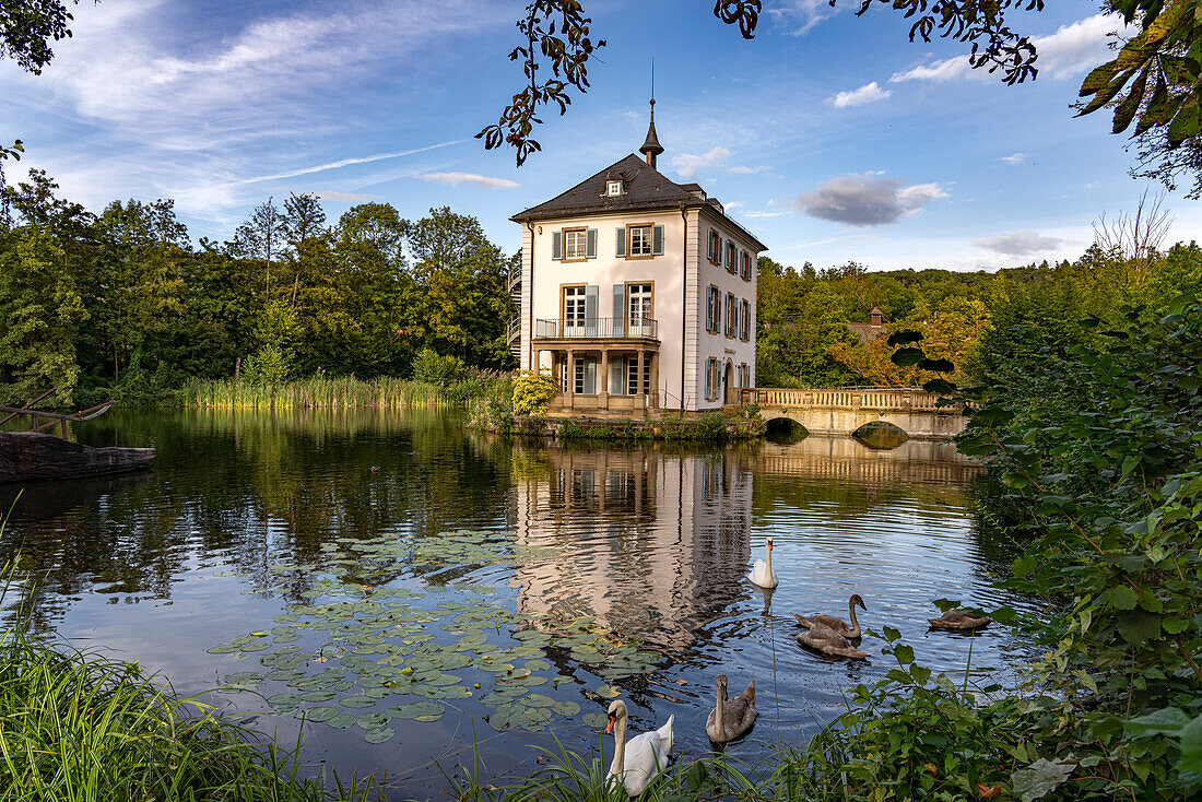  The Trappenseeschlösschen in the Trappensee in Heilbronn, Baden-Württemberg, Germany  